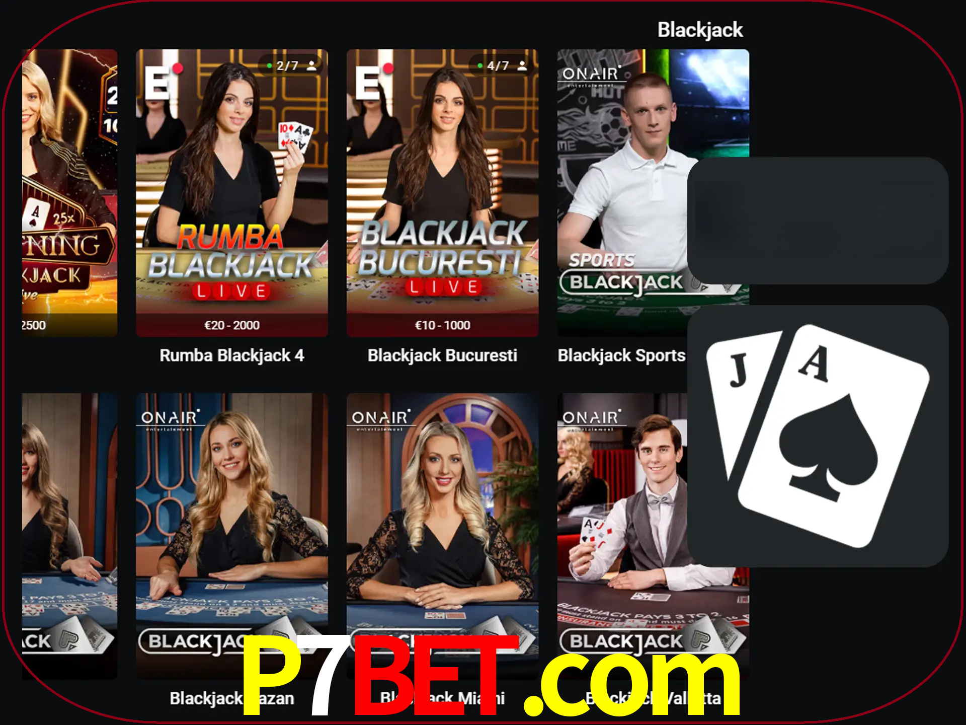 Escolha uma mesa completa de jogadores de blackjack.